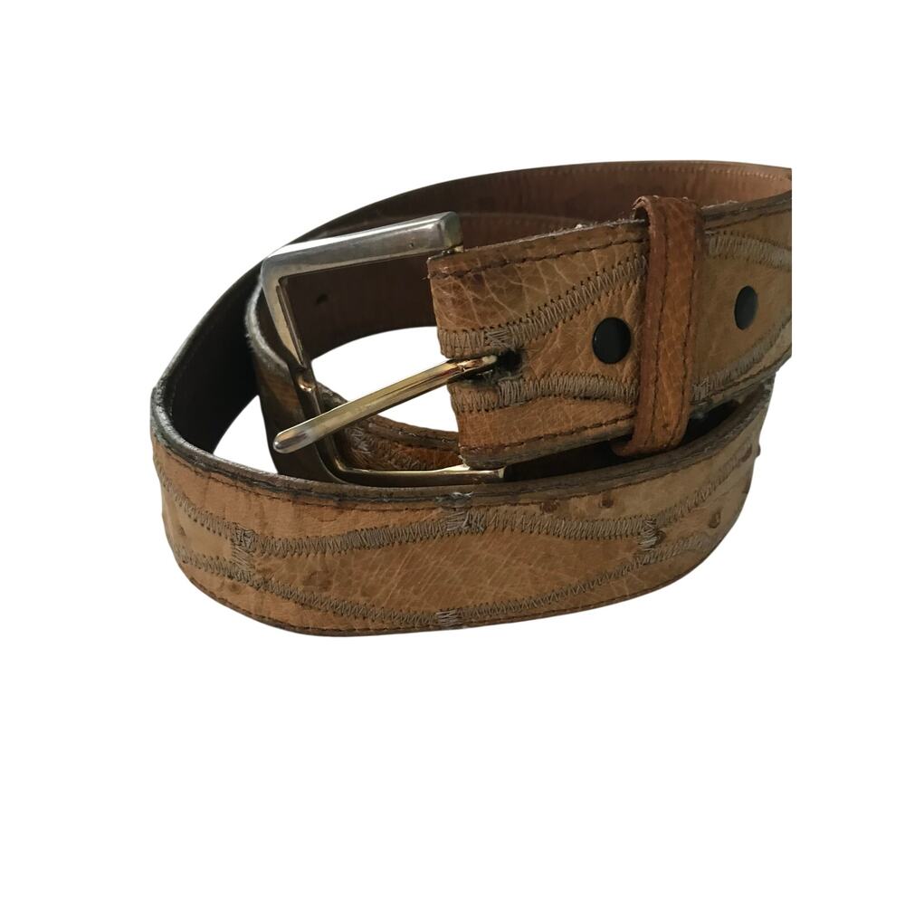 Vintage Nocona Mens Tan Genuine Ostrich Leather Western Belt With Buckle Size 34